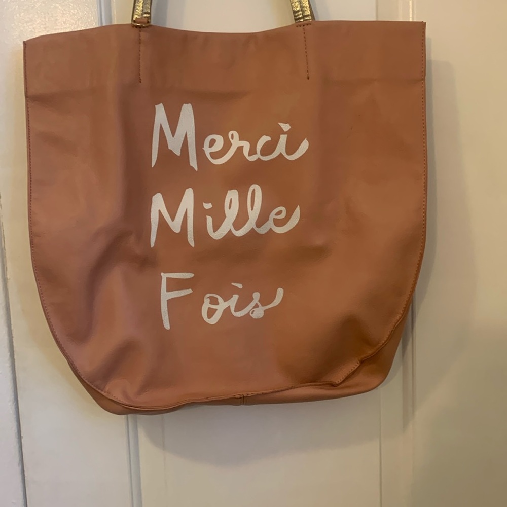 Urban Outfitters Vegan Leather “Merci Mille Fois” Blush Tote Bag